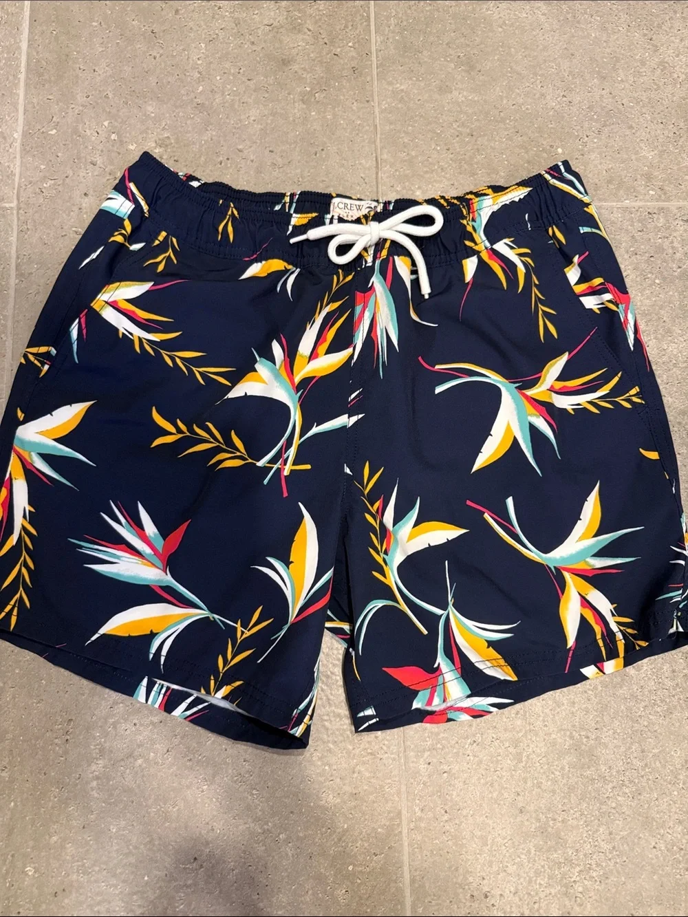 J. Crew Navy Tropical Floral Print Swim Trunks